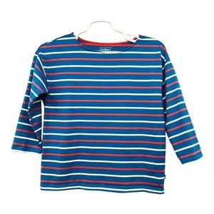 L.L. Bean Boat Neck Blue Striped Top 3/4‎ Sleeve, Women's size Small